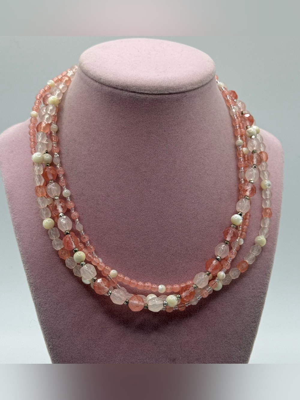 Multi-Strand Pink glass Beaded Necklace